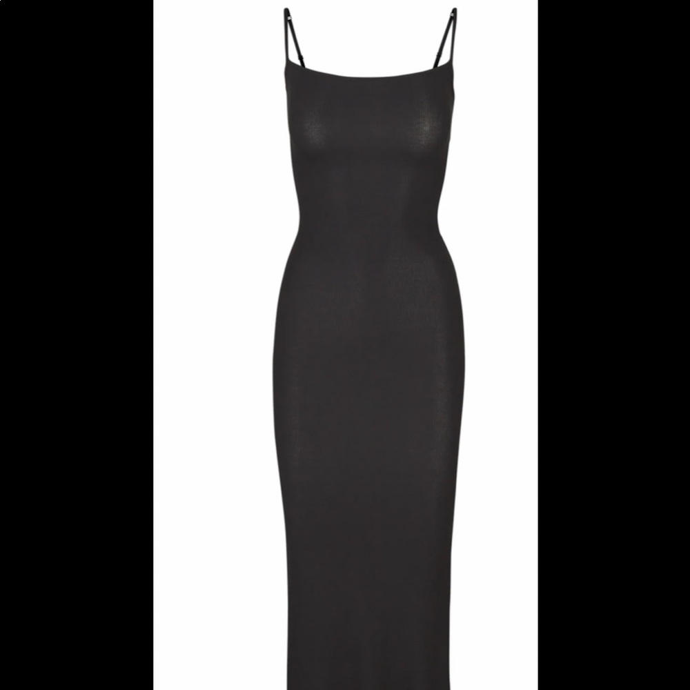 SKIMS SOFT LOUNGE LONG SLIP DRESS ONYX XXS
